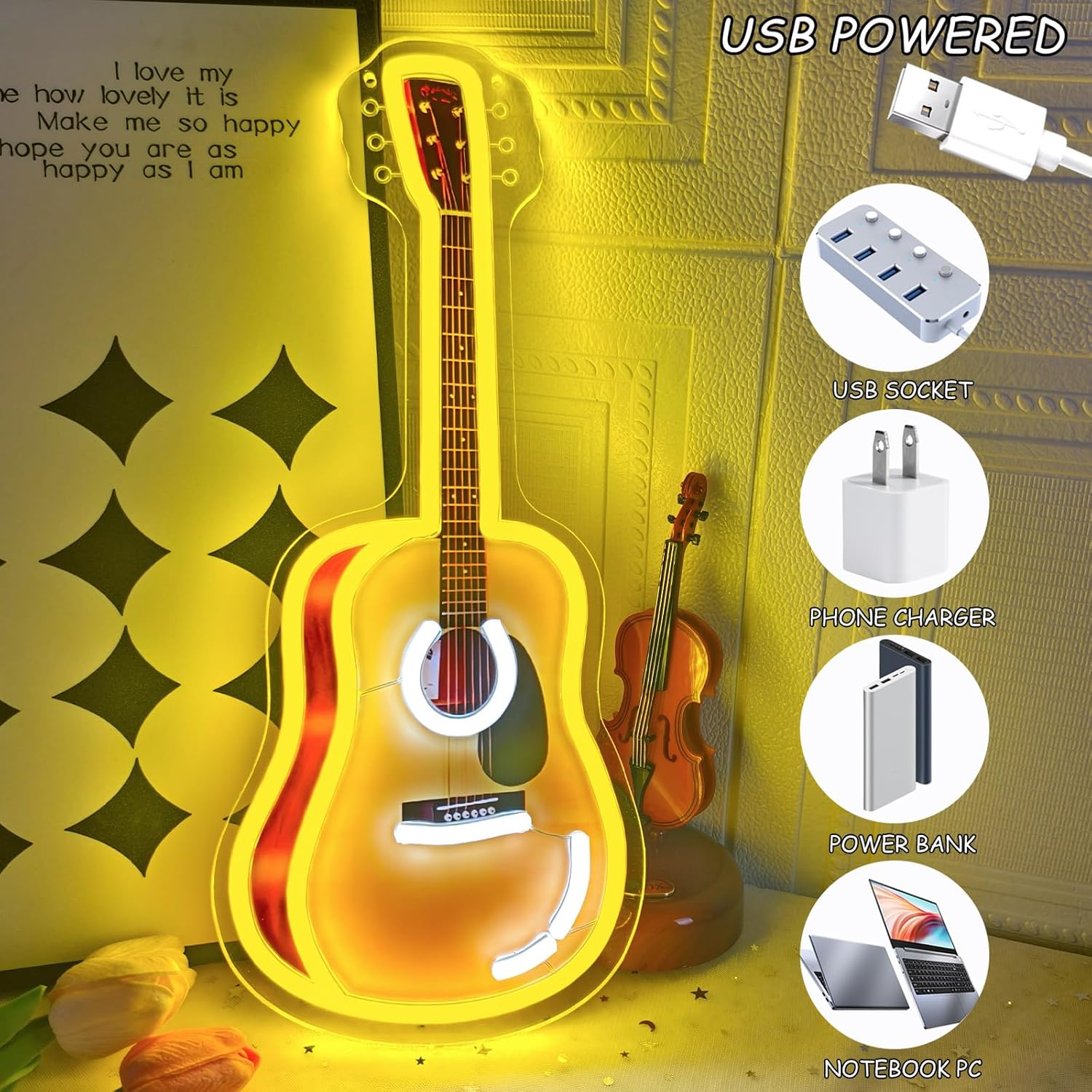 Acoustic Guitar LED Neon Sign  - Lighting Christmas Decor recension och pris
